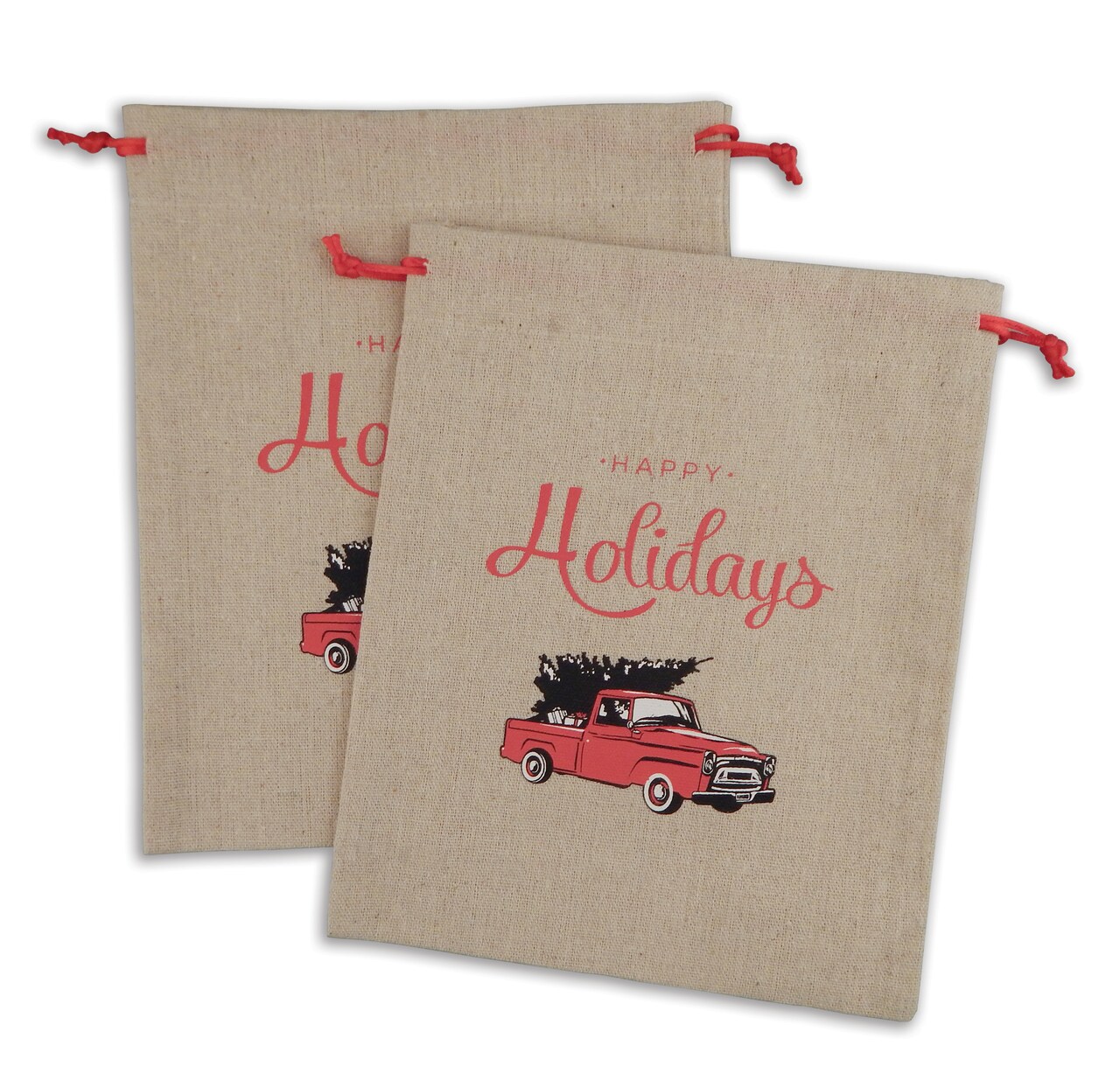 Great Papers! Reusable Holiday Delivery Linen Drawstring Gift and Shopping Bags, 8" x 10", 2 Pack